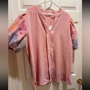 Pink Blouse with Embroidered Sleeves